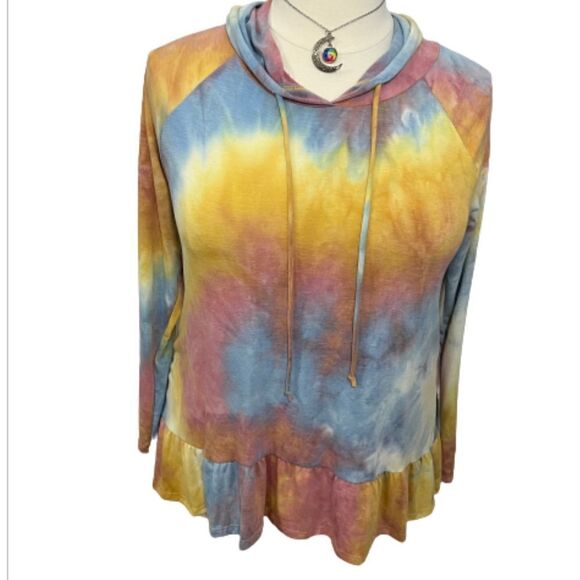 NWT Sew In Love Boutique Tie Dye soft hoodie with ruffle - L - Picture 3 of 14